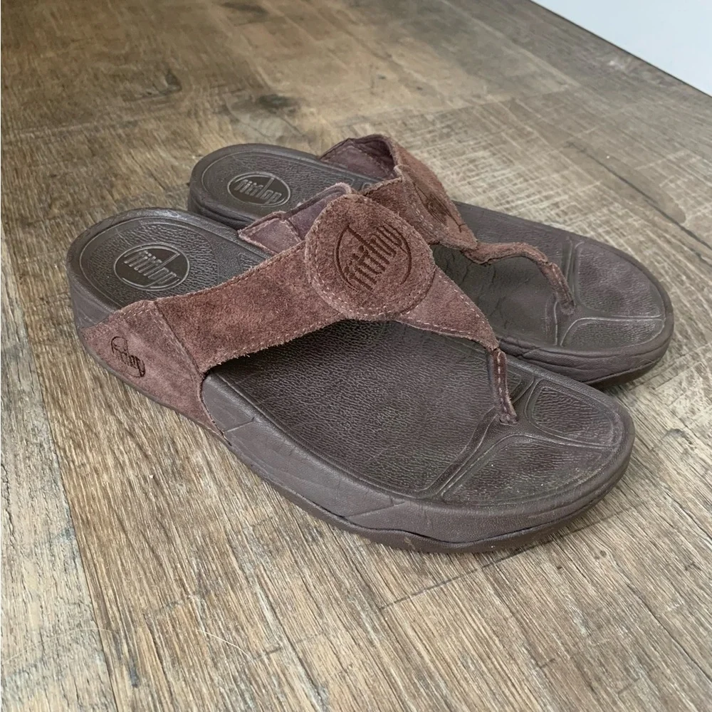 FitFlop Womens Oasis Thong Style Sandals Brown Micro Wobble Board - Picture 1 of 6